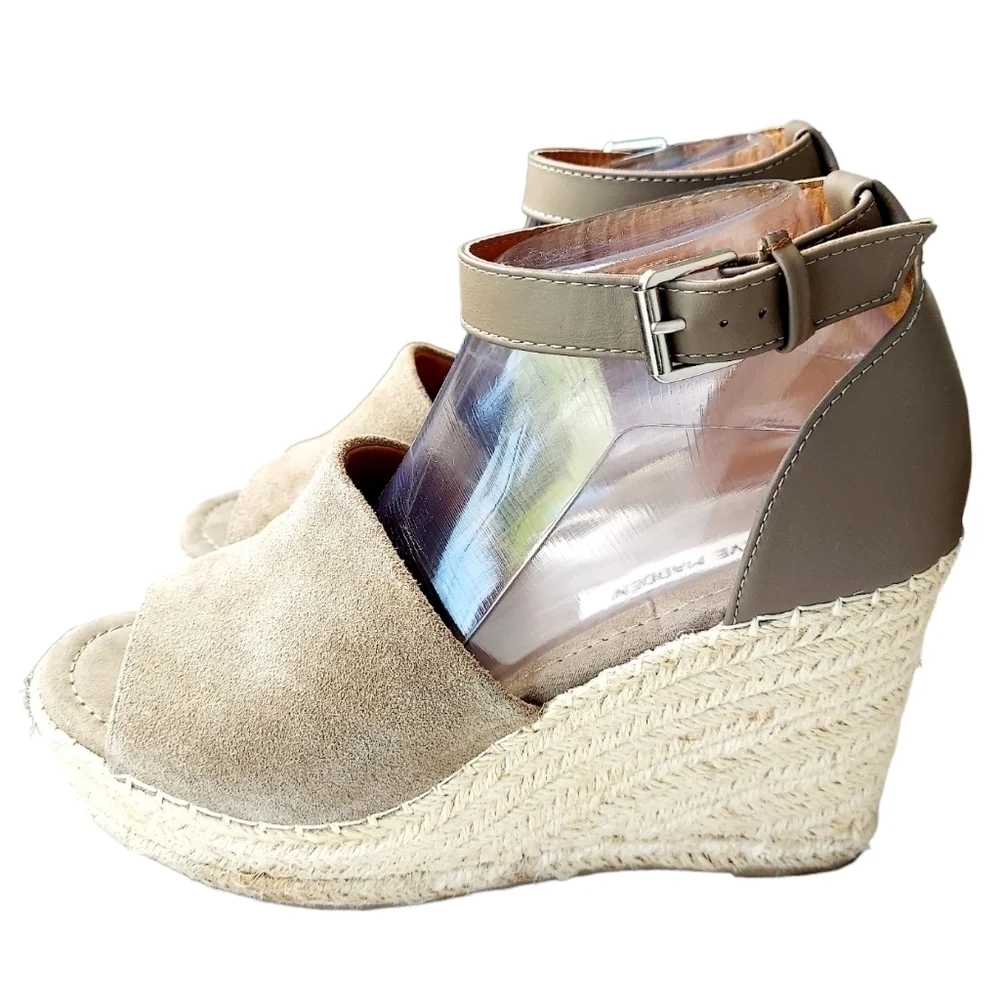 Steve Madden Jaylen Espadrille Suede Leather Wedge Heels Sandals Taupe Size 9